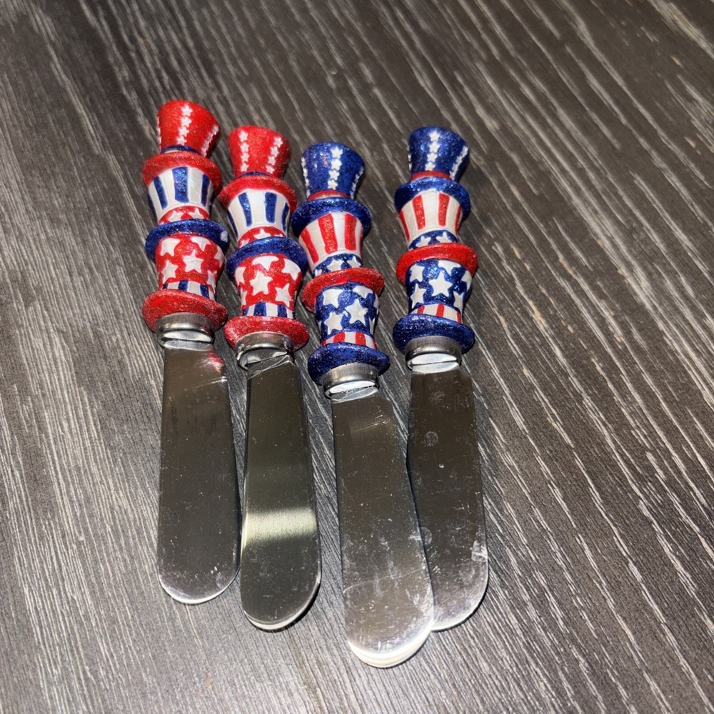 Vintage BOSTON WAREHOUSE Uncle Sam 4th Of July Cheese Spreaders Set Of 4